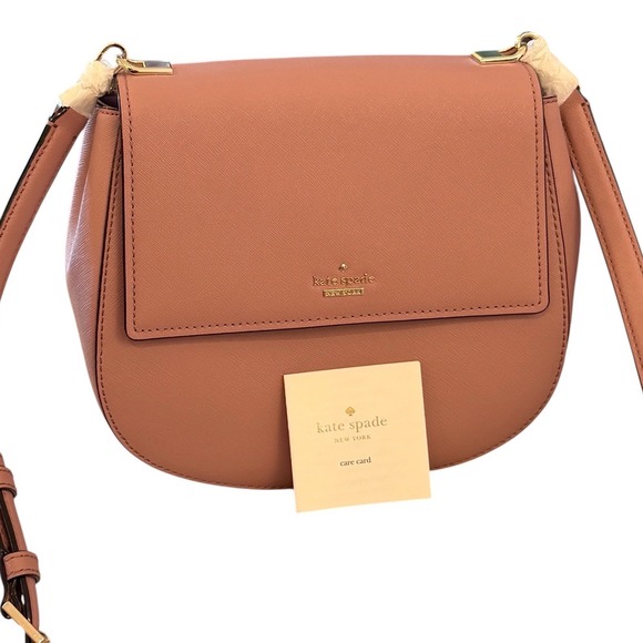 kate spade Handbags - Kate Spade Laurel Way Carsen Leather Crossbody Saddle Bag Dusty Pink Mauve Gold